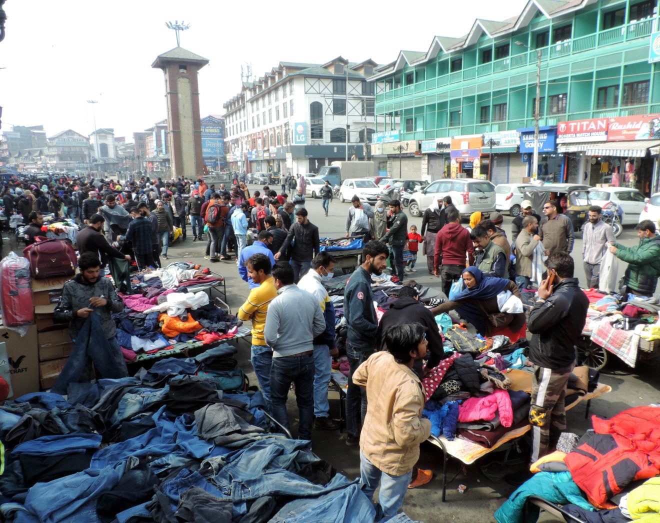 Shoppers purchasing warm cloths from the famous Sunday Market in Srinagar ahead of harsh winter in Kashmir