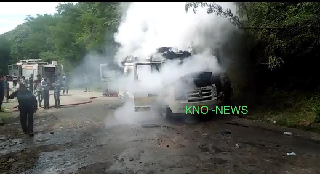 Ambulance catches fire near Ajas, driver, patient escapte unhurt