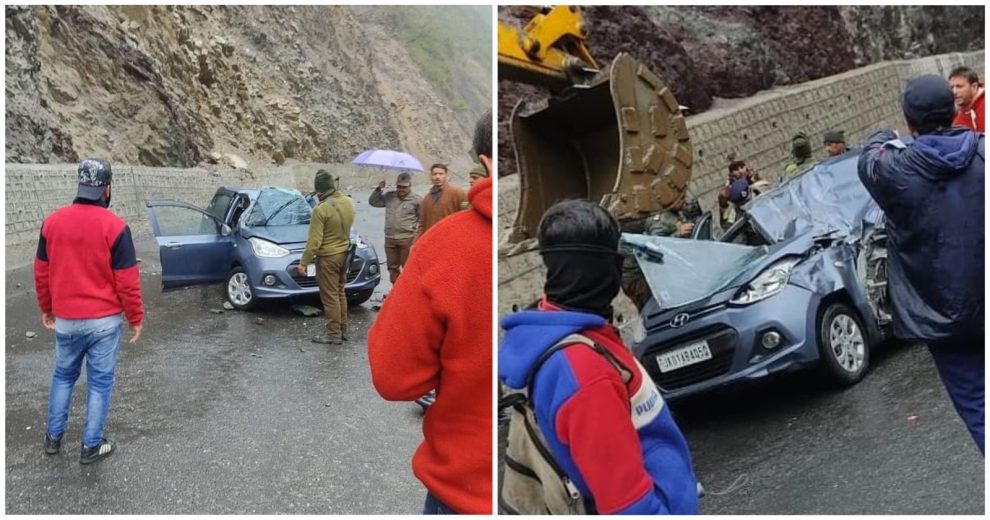 One dead as boulder hits car on Jammu-Srinagar highway in Ramban, traffic suspended