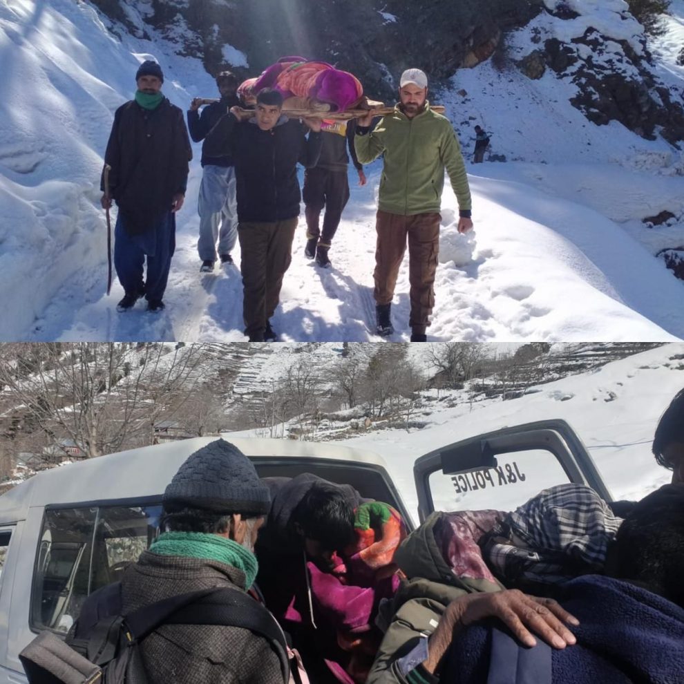 Police evacuate critically ill patient from snowbound Jabdi village in Kupwara