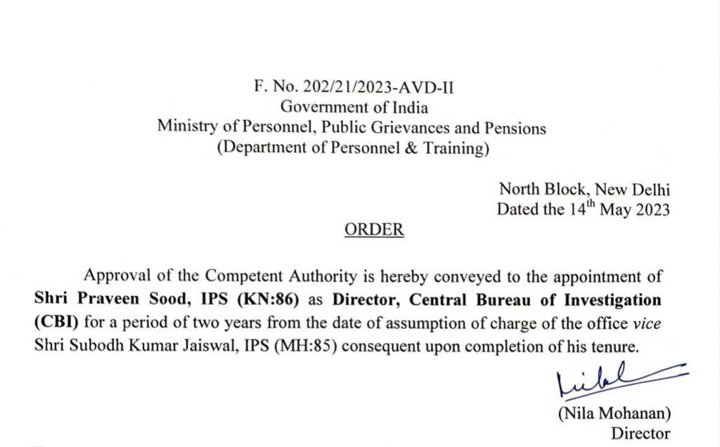 Centre appoints Praveen Sood Director CBI for 2 years