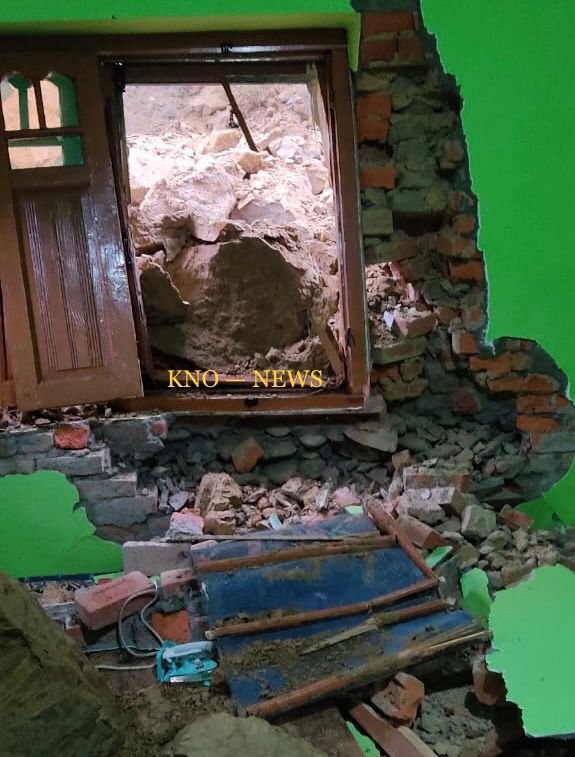 Landslide damages house in Pulwama