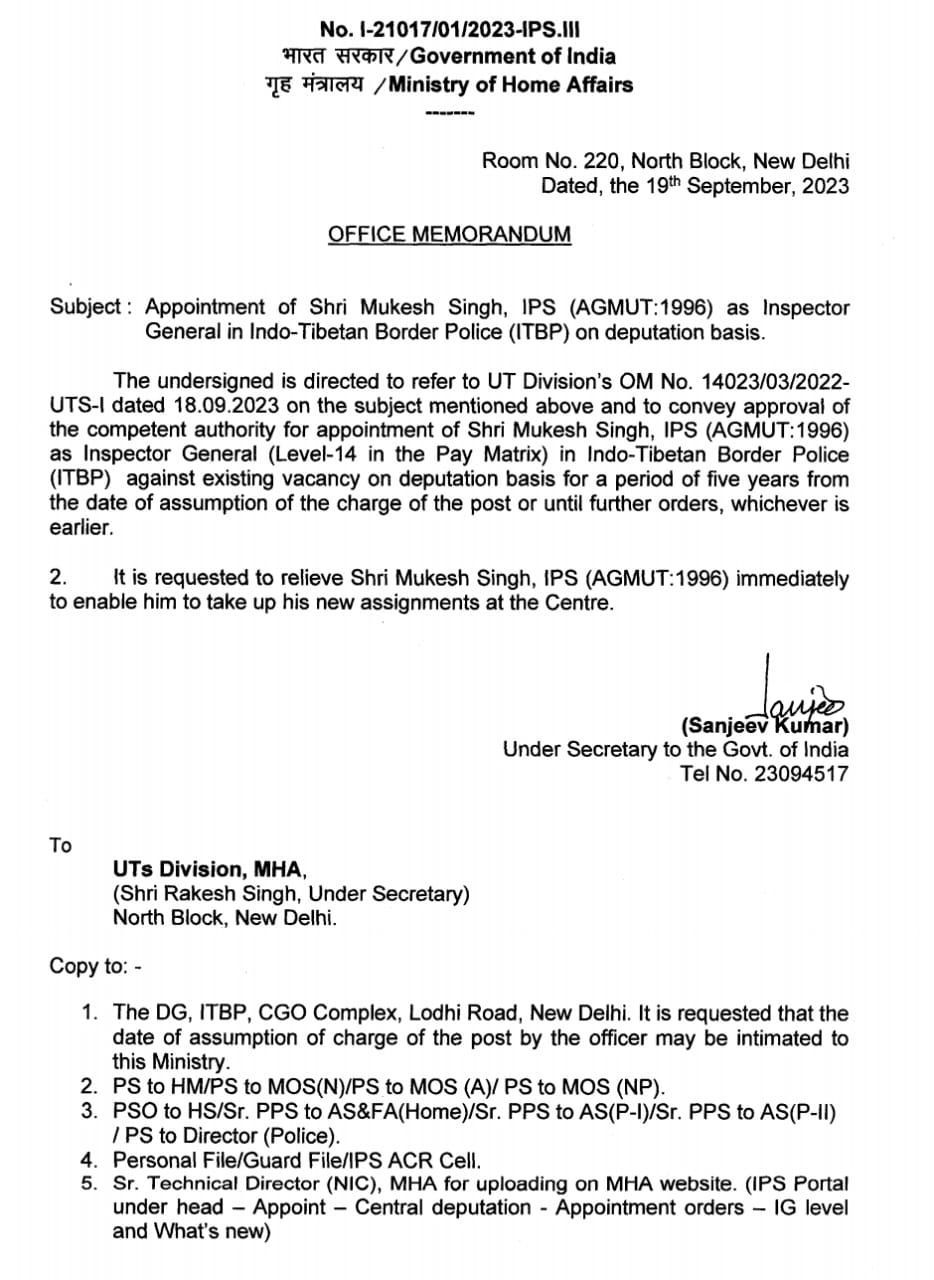 ADGP Mukesh Singh central deputation ITBP Jammu Kashmir The Dispatch